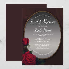 Red Blush Floral Silver Gray Mirror Bridal Shower Einladung