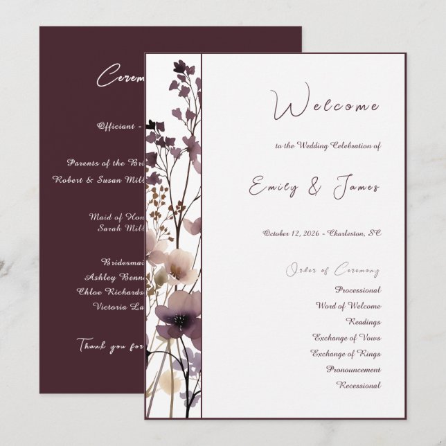 Red Blush Floral Wedding Elegant Romantic Programm (Vorne/Hinten)
