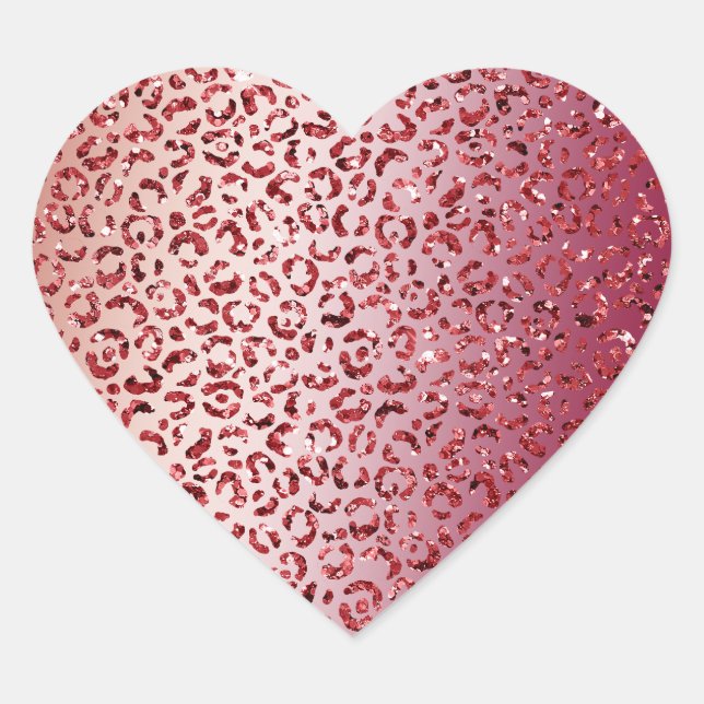 Red Blush Pink Glitzer Sparkard Leopard Print Herz-Aufkleber (Vorderseite)