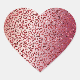 Red Blush Pink Glitzer Sparkard Leopard Print Herz-Aufkleber