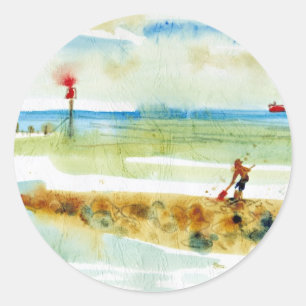 Red Boat in Mundesley, Norfolk Runder Aufkleber