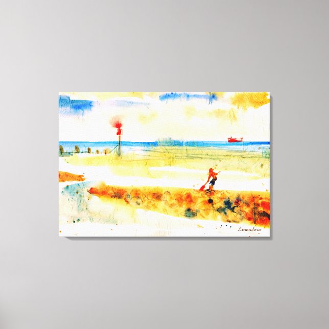 Red Boat in Norfolk helle Aquarellkunst Leinwanddruck (Vorderseite)
