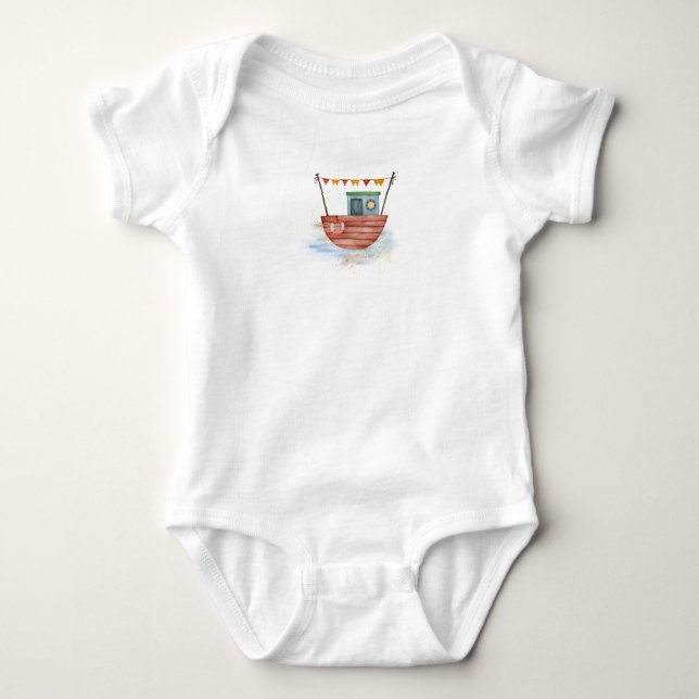 Red Boat on Ocean T-Shirt Baby Strampler (Vorderseite)