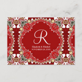 Red Bohemisch Batik Monogram Wedding Begleitkarte