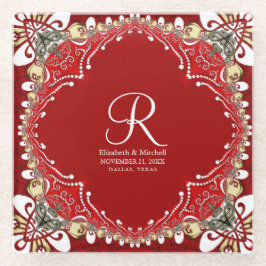 Red Bohemisch Batik Monogram Wedding Glasuntersetzer