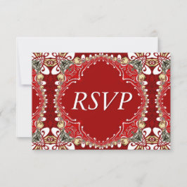 Red Bohemisch Batik Wedding RSVP Karte