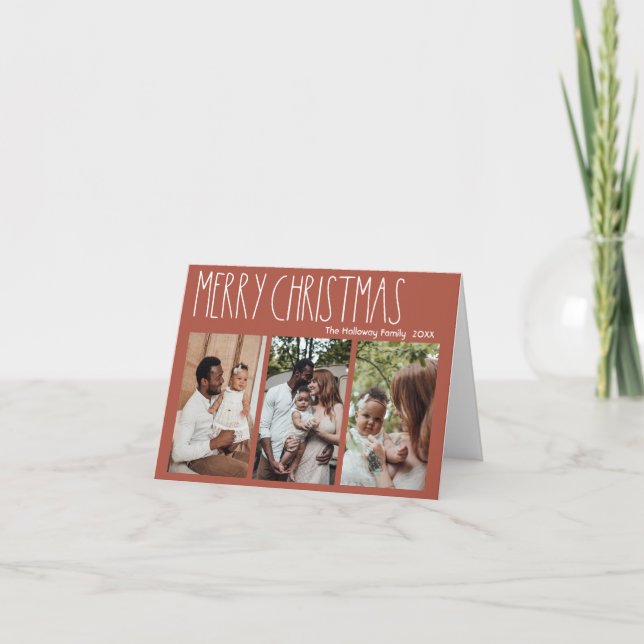 Red Boho Polka Dot Weihnachten Drei-Foto geklappt (Vorderseite)