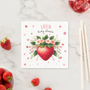 Red boho Strawberry Baby Dusche   Berry Sweet Serviette