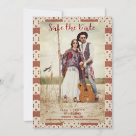 Red Boho Textile Textile Romantische Verlobte Coup Save The Date