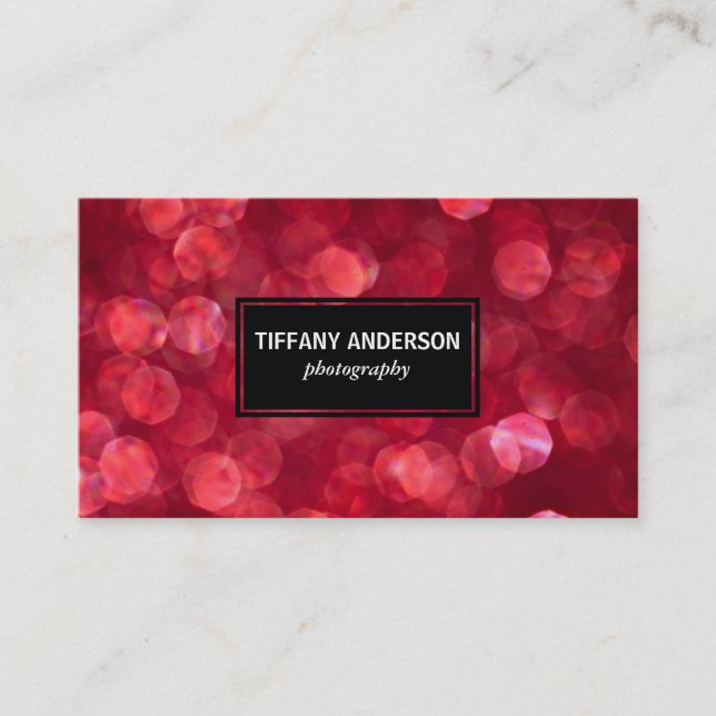 Red Bokeh Black Panel Visitenkarte (Vorderseite)