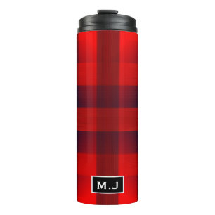 Red Bokeh Buffalo Kariert Monogram Thermosbecher