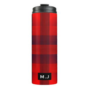 Red Bokeh Buffalo Kariert Monogram Thermosbecher