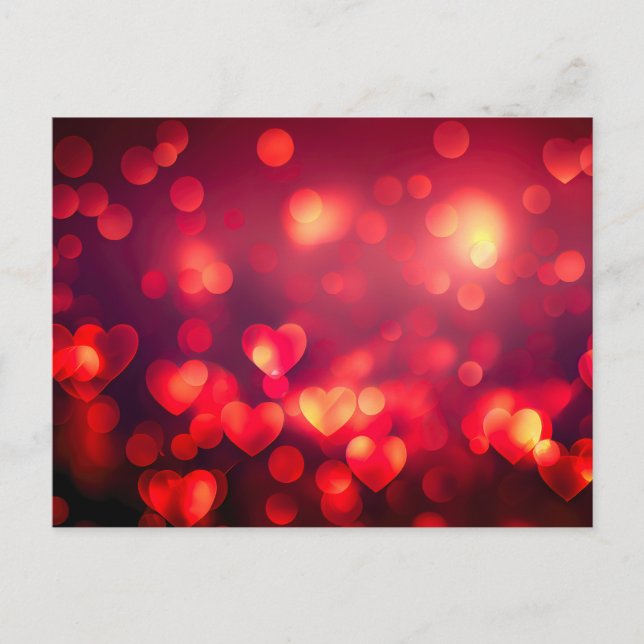 Red Bokeh Hearts Postkarte (Vorderseite)