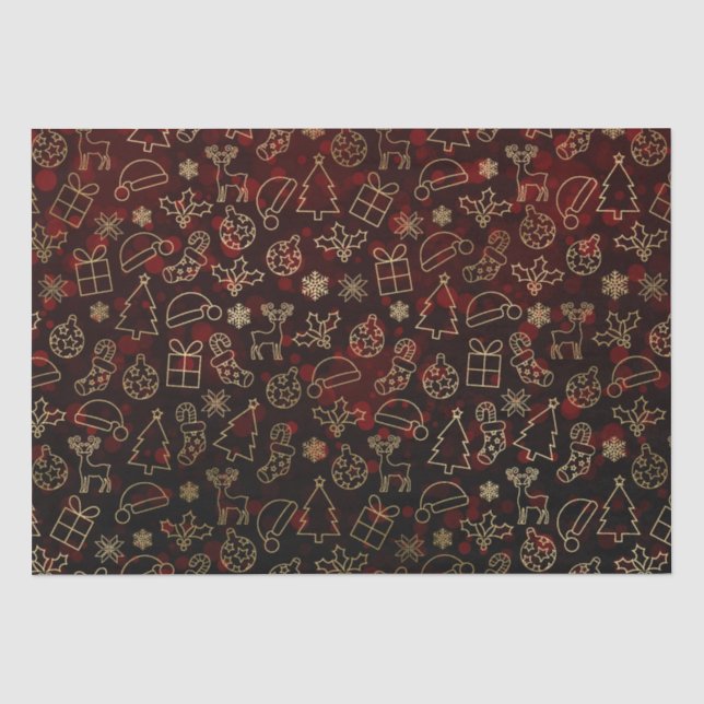 Red Bokeh und Gold Footing Christmas Shapes Seidenpapier (Vorderseite)