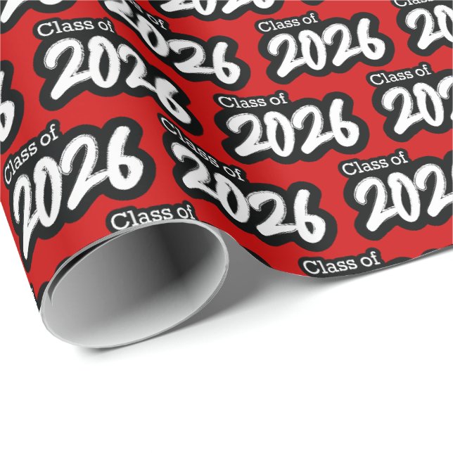 Red Bold Brush Class of 2026 Wrapping Paper Geschenkpapier (Rolleneckpunkt)