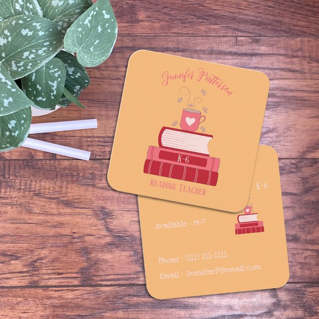 Red Books Tutor Orange Square Visitenkarten Quadratische Visitenkarte (Von Creator hochgeladen)