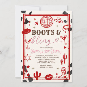 Red Boots und Bling Skin Cowgirl Western Geburtsta Einladung