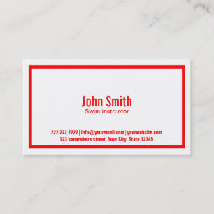 Red Border Swim Instructor Business Card Visitenkarte