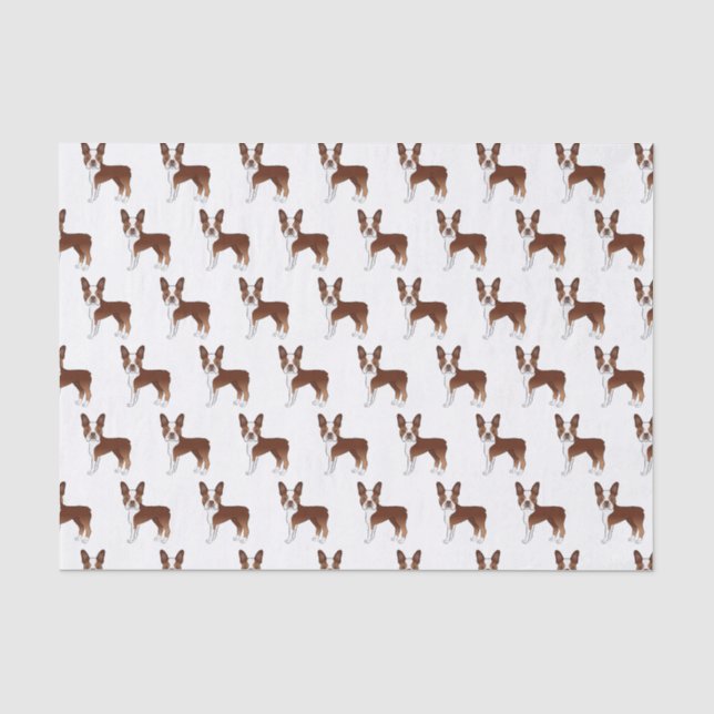Red Boston Terrier Niedlich Cartoon Dog Design Seidenpapier (Vorderseite)