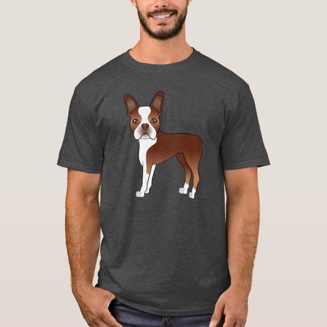 Red Boston Terrier Niedlich Cartoon Dog Illustrati T-Shirt (Vorderseite)