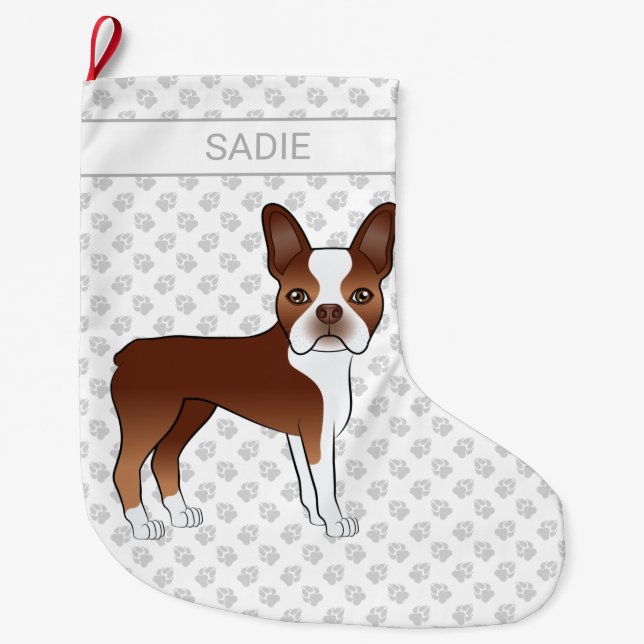 Red Boston Terrier Niedlich Cartoon Dog & Individu Großer Weihnachtsstrumpf (Vorderseite)