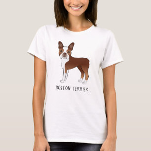 Red Boston Terrier Niedlicher Cartoon Dog & Custom T-Shirt