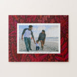 Red Botanical Frame Holiday Foto Gift Puzzle<br><div class="desc">Zeichnen Sie Ihr Lieblingslandschaftsfoto des Jahres mit einer Grenze von warmem rotem Blattwerk in einem malerischen Stil auf einem reichhaltigen burgundischen Hintergrund und geben Sie Ihren Lieben (oder sich selbst) ein süß persönliches und einzigartiges Geschenkpuzzle. Fügen Sie Ihr Foto hinzu und personalisieren Sie den Bildunterschriften-Text, um den Anlass zu markieren....</div>