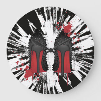 Red Bottoms Stilettos shoes heels spatters & drips Große Wanduhr