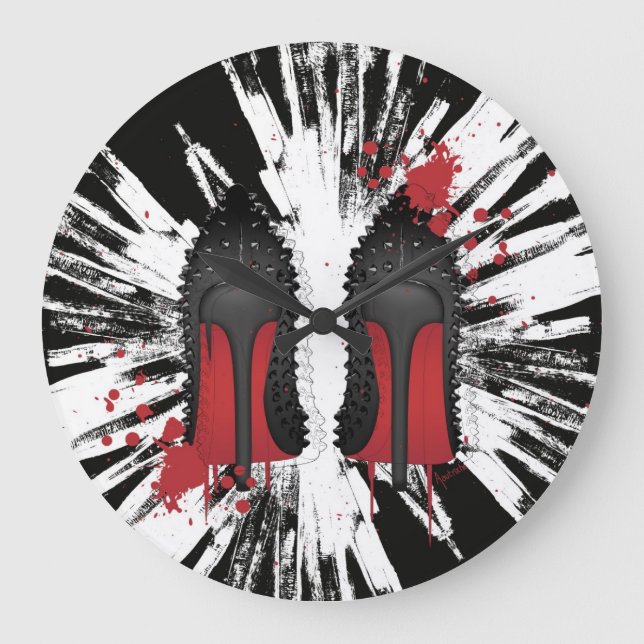 Red Bottoms Stilettos shoes heels spatters & drips Große Wanduhr (Vorderseite)