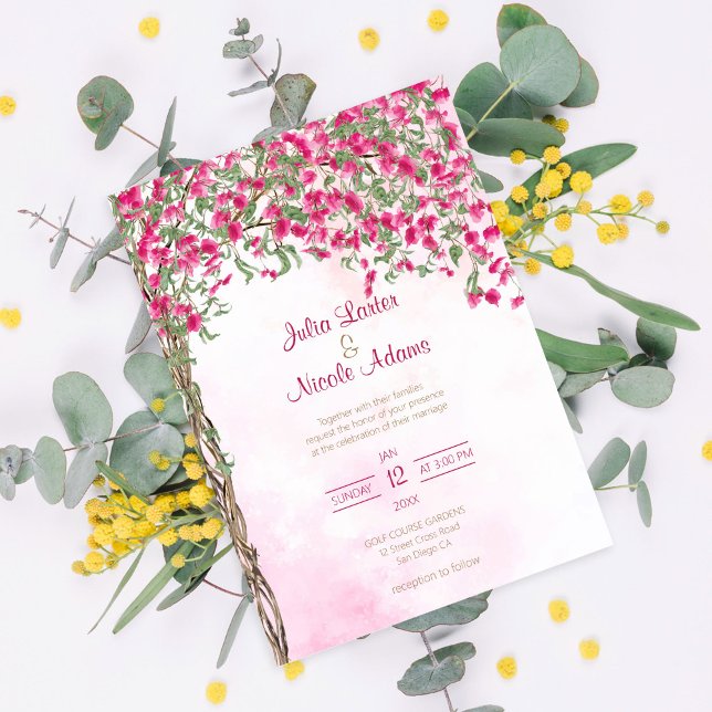 Red Bougainvillea Blumendusche Hochzeit Einladung (Von Creator hochgeladen)