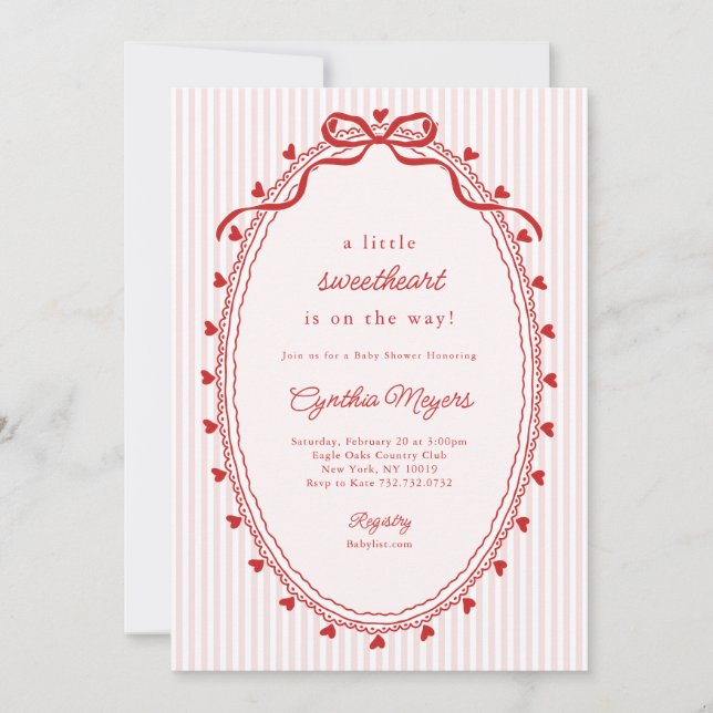 Red Bow A Little Sweetheart Baby Shower Einladung (Vorderseite)