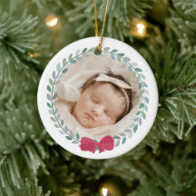 Red Bow-Adorned Wreath Baby's First Christmas