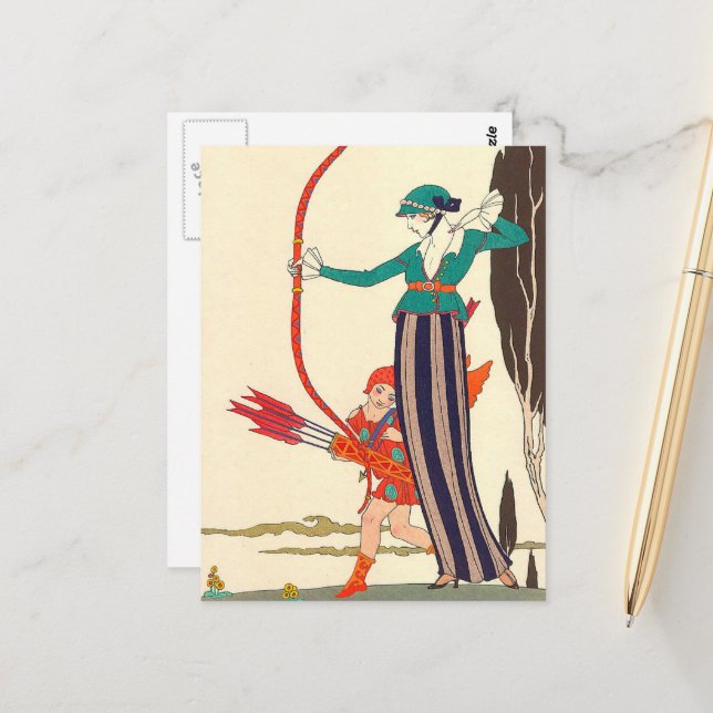 Red Bow Amustion von George Barbier Postkarte (Vorderseite/Rückseite Beispiel)
