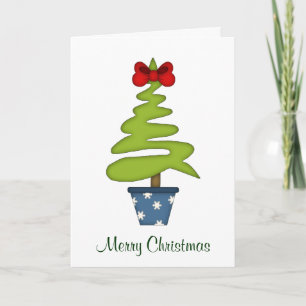 Red Bow auf Weihnachtsbaum+Kranz Feiertagskarte