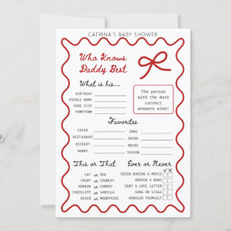 Red Bow Baby Shower - Bearbeitbarer Name, 12x18 Ei Einladung
