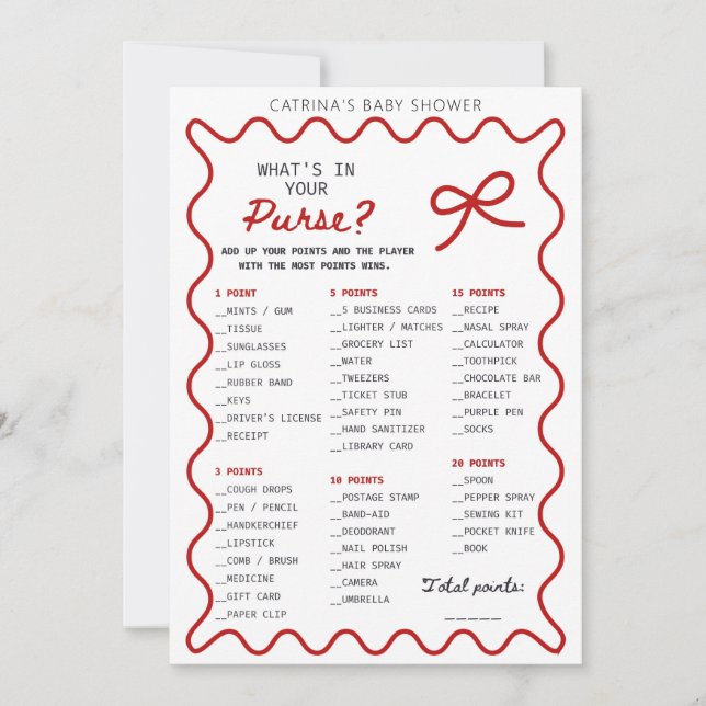 Red Bow Baby Shower - Editable Name, 5x7 Invitatio Einladung (Vorderseite)