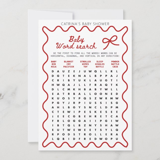 Red Bow Baby Shower - Editable Name, 5x7 Invitatio Einladung (Vorderseite)