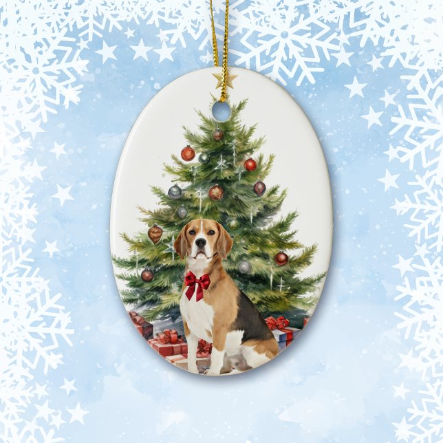 Red Bow Beagle Hound Dog Weihnachten Keramik Ornament (Von Creator hochgeladen)