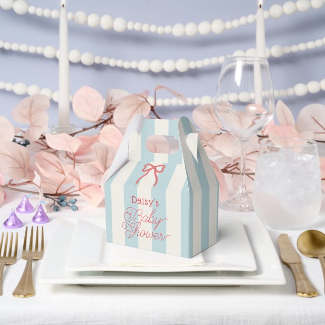 Red Bow & Blue Stripes Baby Shower Geschenkschachtel (Hochzeit)
