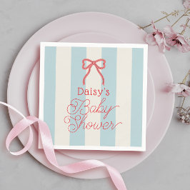 Red Bow & Blue Stripes Baby Shower Serviette