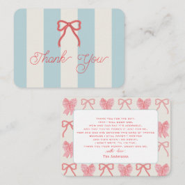Red Bow & Blue Stripes Baby Shower Thank You Mitteilungskarte