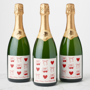 Red Bow Cherry Sweet Brautparty Champagne Label
