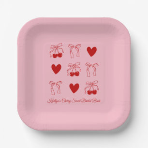 Red Bow Cherry Sweet Brautparty Paper Teller