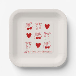 Red Bow Cherry Sweet Brautparty Paper Teller