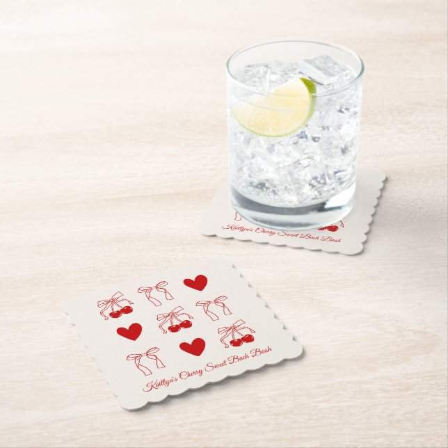 Red Bow Cherry Sweet Junggeselinnen-Abschied Untersetzer (Vor Ort)