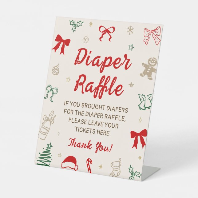 Red Bow Christmas Baby Shower Diaper Raffle Game Sockelschild (Vorderseite)