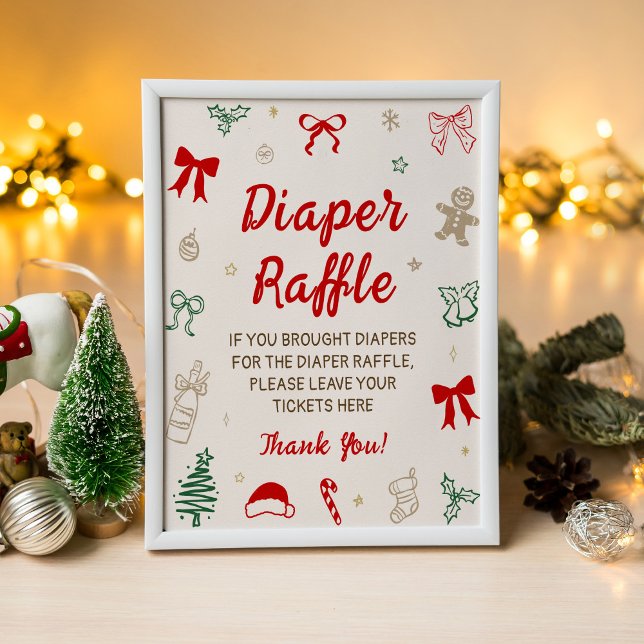 Red Bow Christmas Baby Shower Diaper Raffle  Poster (Von Creator hochgeladen)