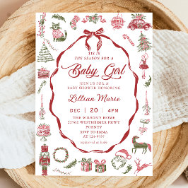Red Bow Christmas Baby Shower Invitation Einladung