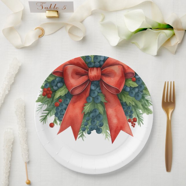 Red Bow Christmas Baby Shower Pappteller (Hochzeit)