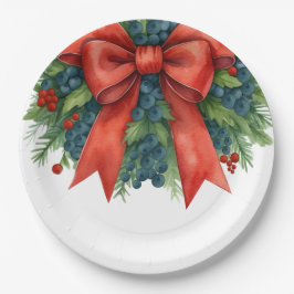 Red Bow Christmas Baby Shower Pappteller